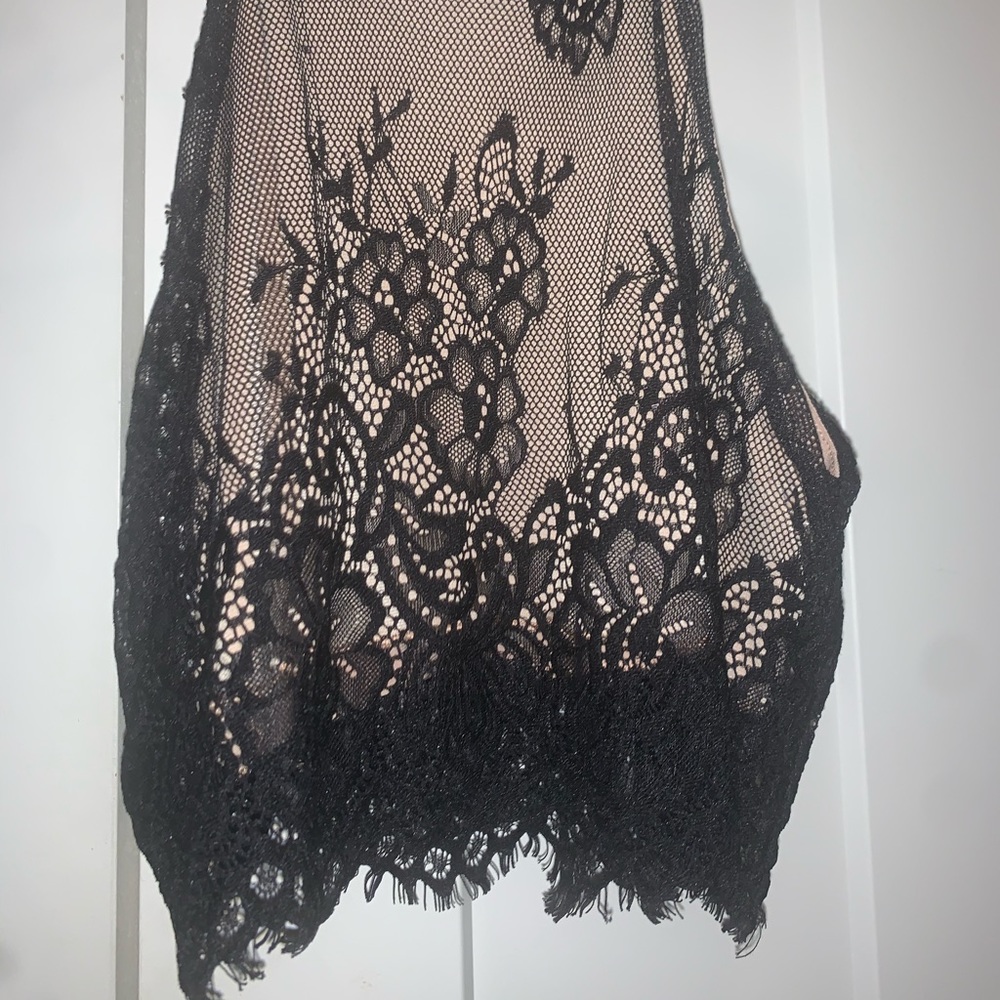 Black Lace Cropped Halter Top